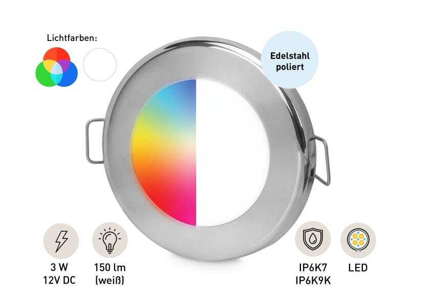 Taklampe APELO LED75 RGB/W rustfritt stål lysfargevalg