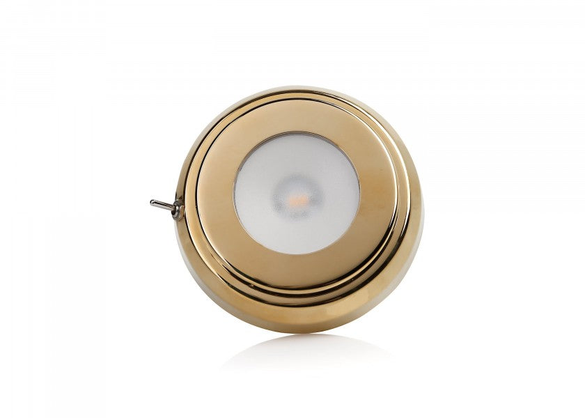 Takspot TIM LED rustfritt stål forgylt 12/24V med bryter detalj