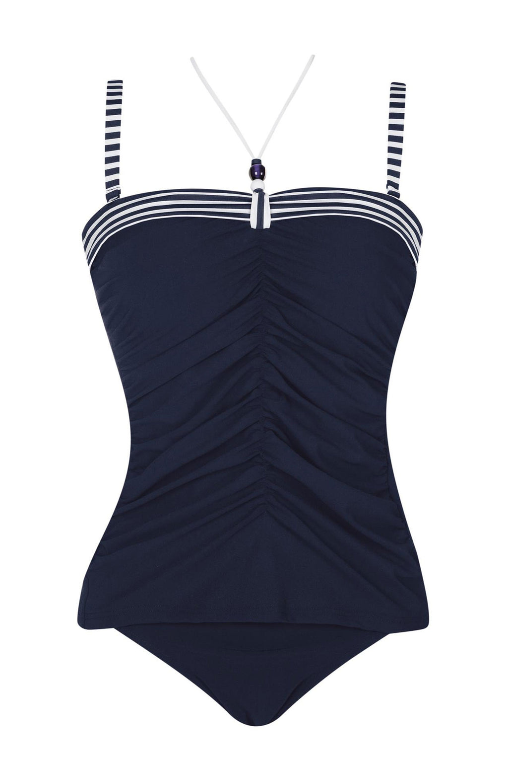 Tankini Cup C marineblå med striper stroppdetalj