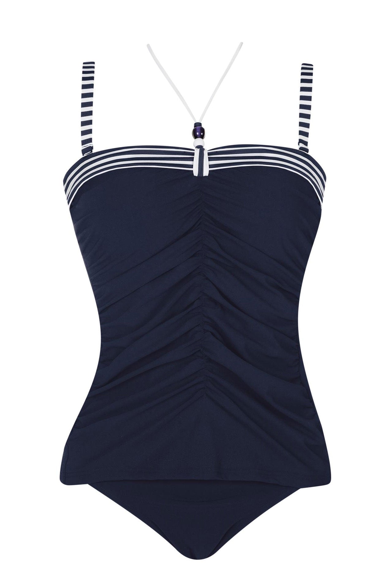 Tankini Cup C marineblå med striper stroppdetalj