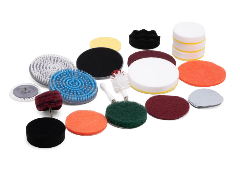 Tilbehørssett for E-Scrubber EXPERT børster og pads forfra