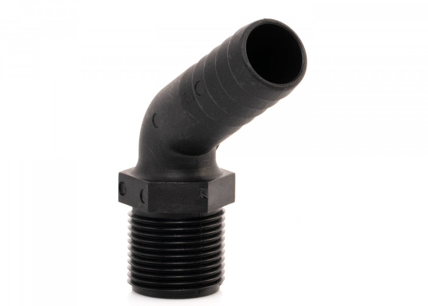 Tilkoblingsnippel 120° utvendig gjenge 19 mm kunststoff svart bakside