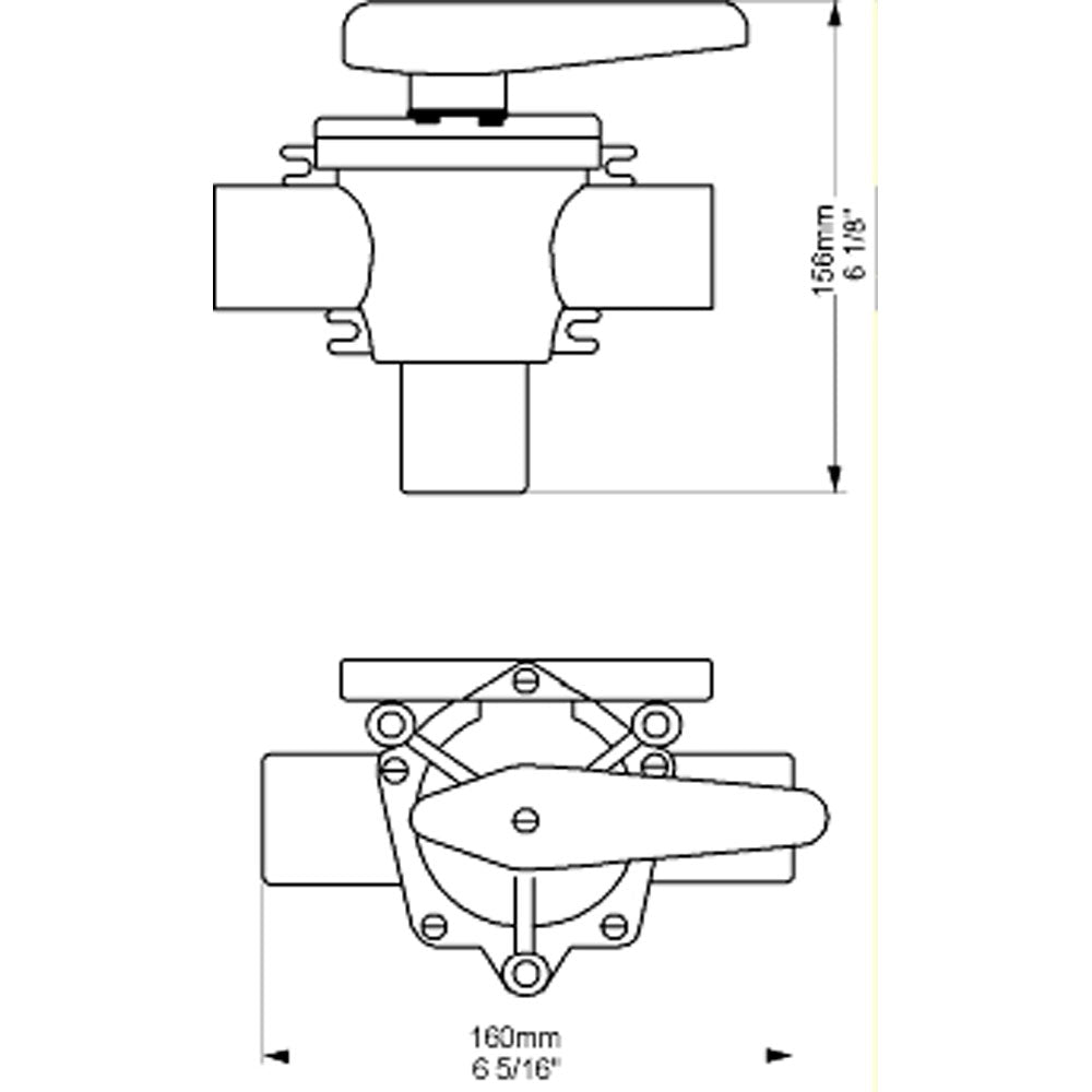 Toveis ventil 38 mm for pumpeinstallasjon fra Whale forfra