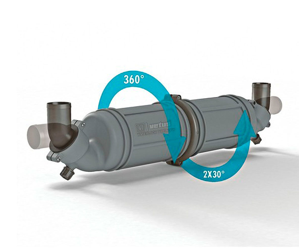 Vannsamler lang for horisontal montering 40 mm vist fra siden