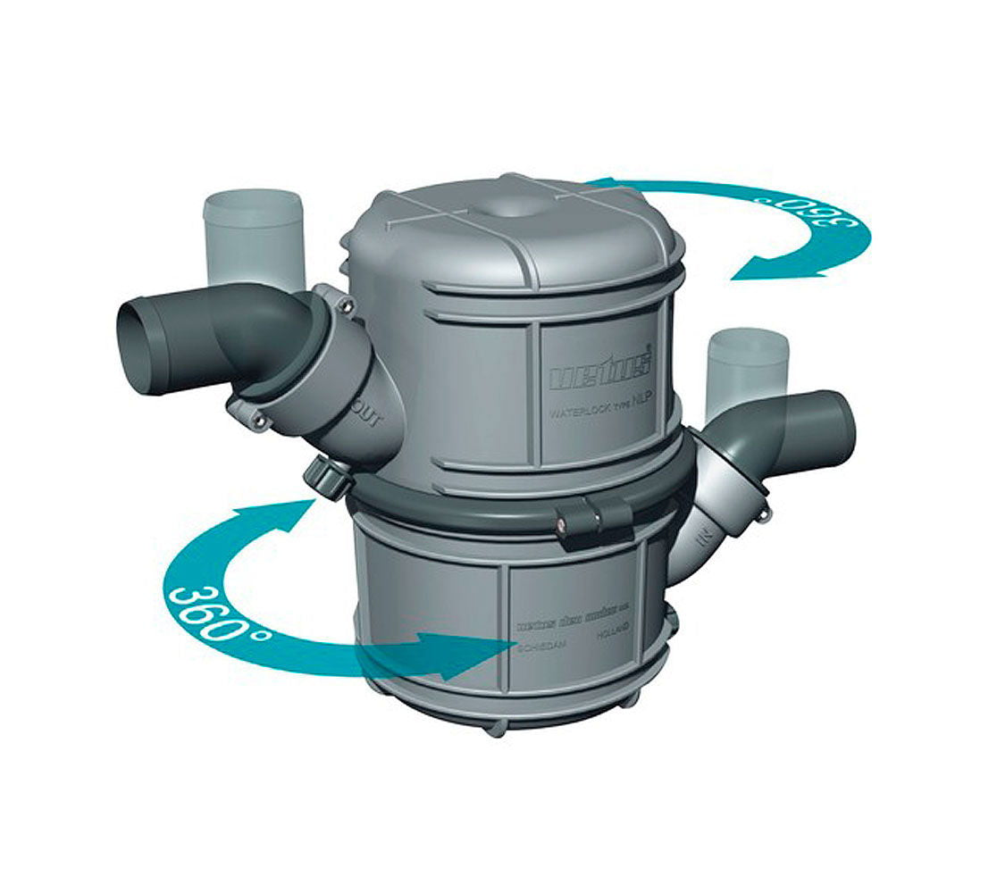 Vannsamler NLP40 4,5 liter for eksosslange 40-51 mm fra forfra