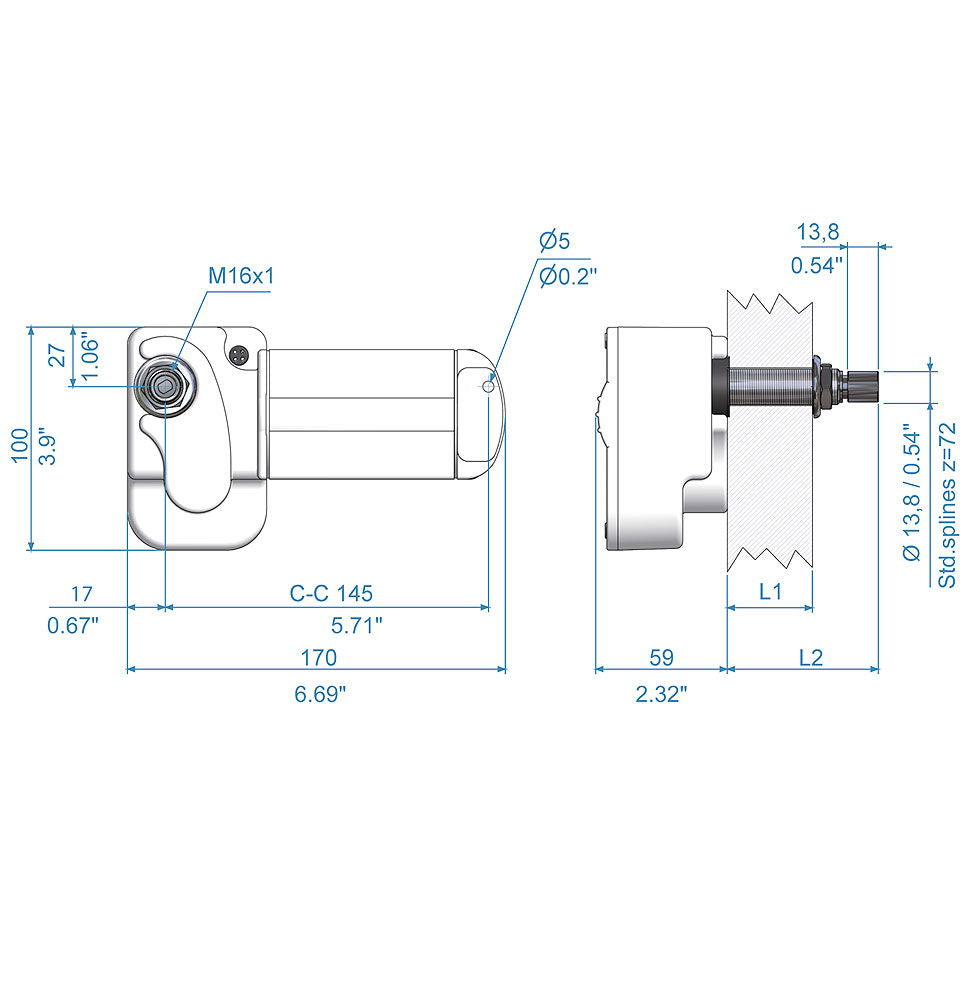 Vanntett viskermotor 12V aksel 38 mm - Roca bakside