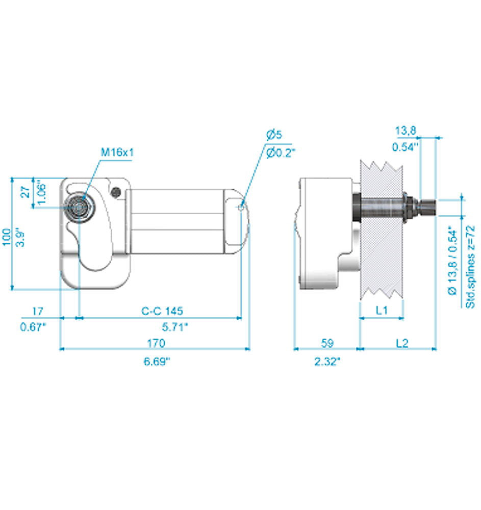 Vanntett viskermotor 12V aksel 38 mm - Roca detalj