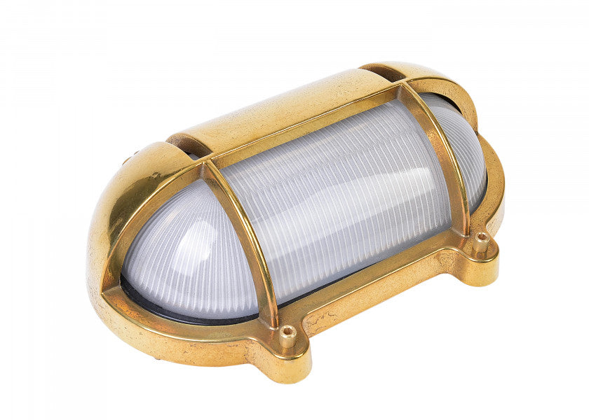 Vegg- og taklampe massiv messing oval vanntett forfra