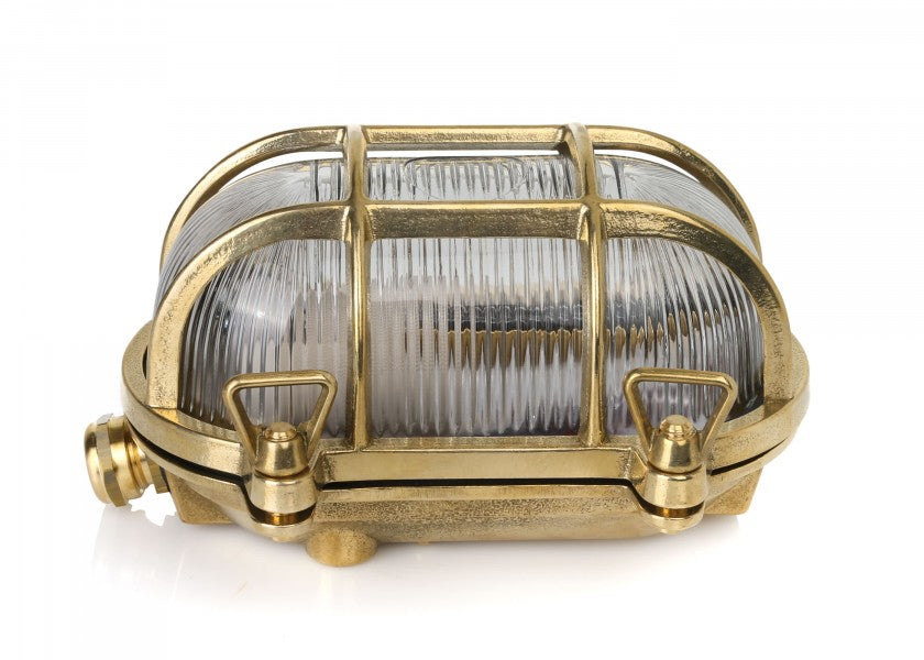 Vegg- og taklampe oval messing 230V E27 vanntett forside