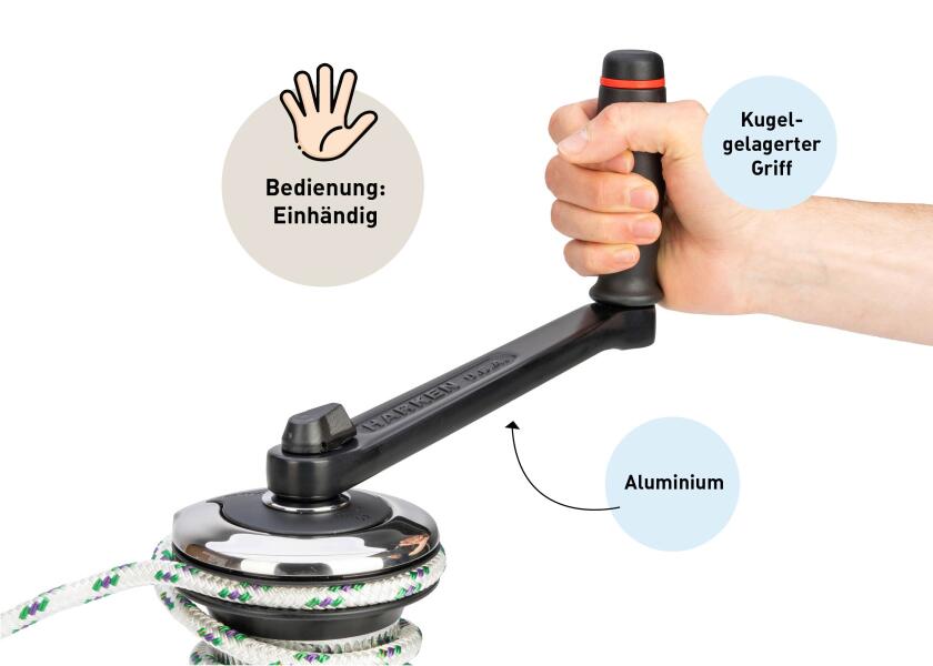 Vinsjhåndtak aluminium med kulelager og sikring - Harken i bruk