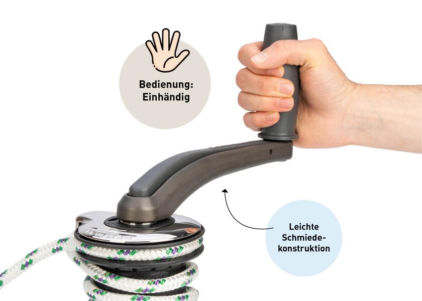 Vinsjhåndtak ONE TOUCH aluminium enhånds standard - Lewmar med sikring