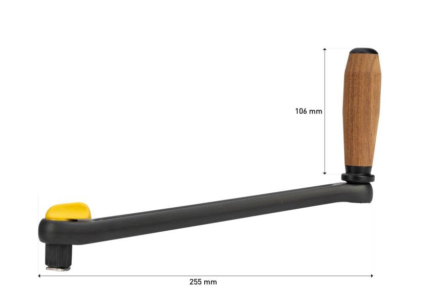 Vinsjhåndtak 255 mm aluminium med teakgrep kulelager helhetsbilde