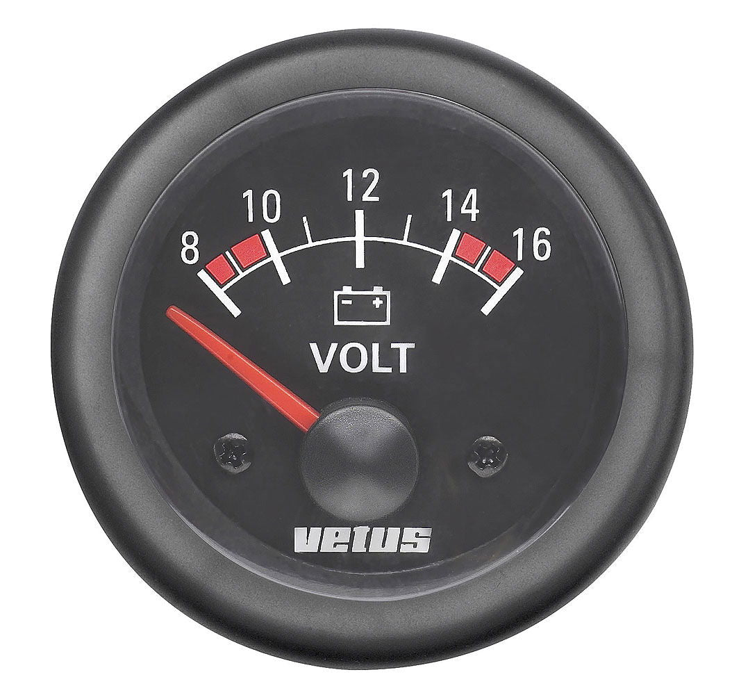 Voltmeter 8-16 V / 16-32 V belyst Ø 52 mm - Vetus forfra