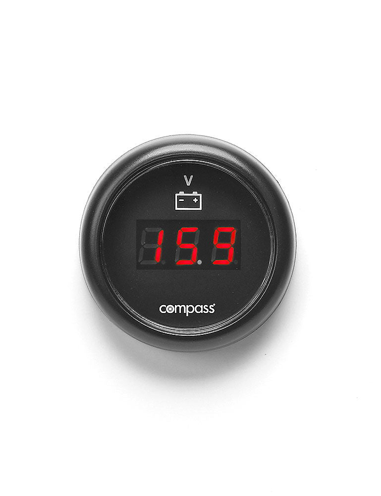 Voltmeter digitalt 12/24 V innfelling 52 mm - Compass forfra