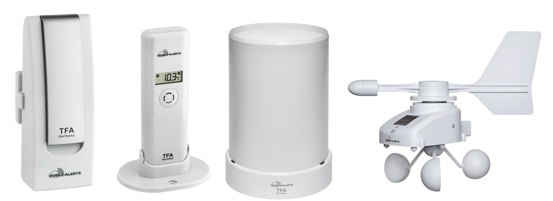 WeatherHub SmartHome værstasjon med vind, regn og temperatur montert utendørs