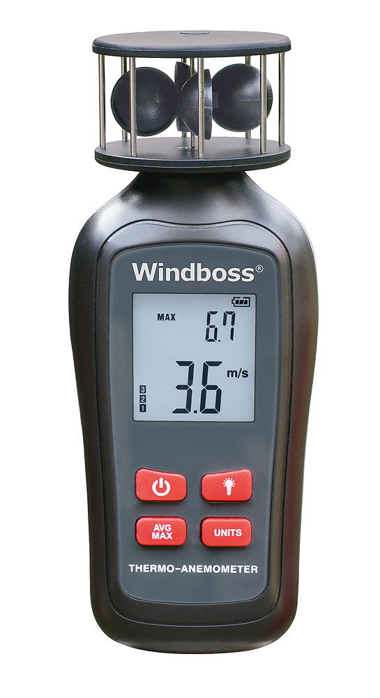 Windboss håndholdt vindmåler 0,7-42 m/s med termometer forfra