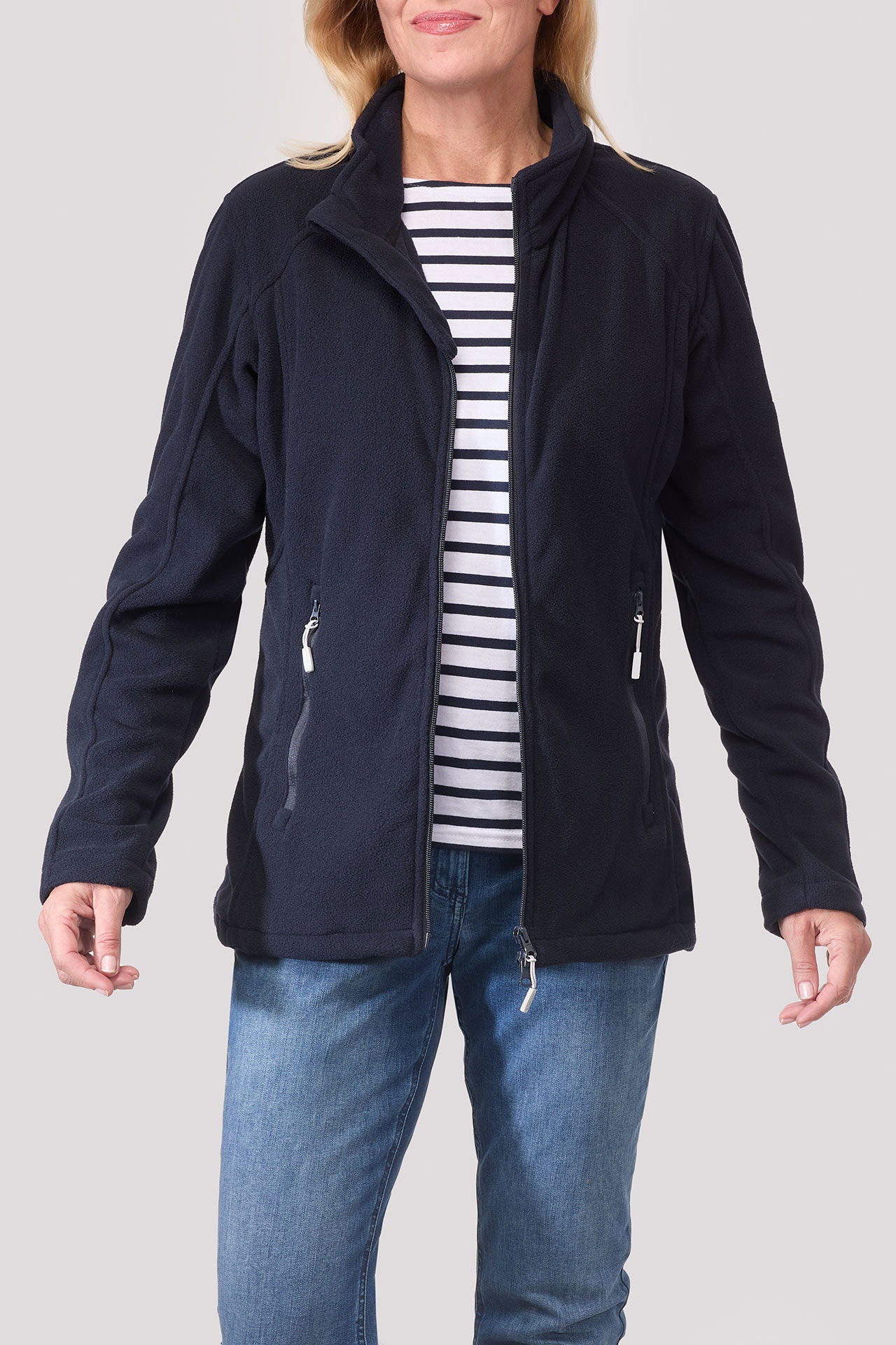 Nærbilde av stoffet på Windbreaker fleecejakke dame vindtett lett 2-veis glidelås Blue Wave