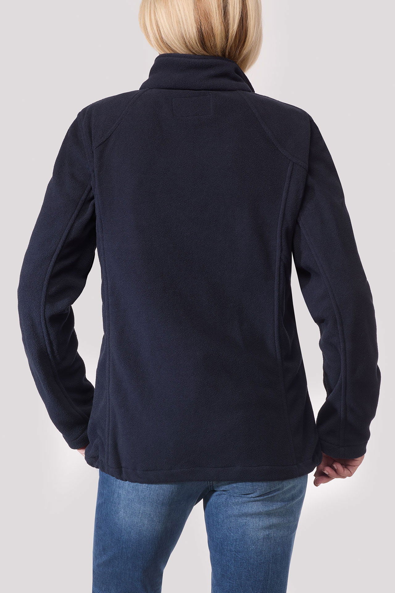 Sideprofil av Windbreaker fleecejakke dame vindtett lett 2-veis glidelås Blue Wave